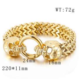 Elastic buckle domineering punk gold skull head double layer titanium steel men's bracelet