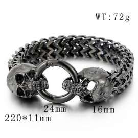 Elastic buckle domineering punk black skull head double layer titanium steel men's bracelet