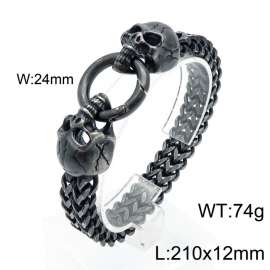 Elastic buckle domineering punk oxidation color skeleton head double layer titanium steel men's bracelet