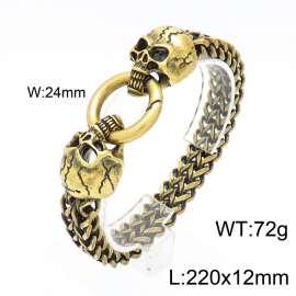 Elastic buckle domineering punk ancient gold skull double layer titanium steel men's bracelet