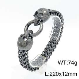 Elastic buckle domineering punk gun black skull double layer titanium steel men's bracelet