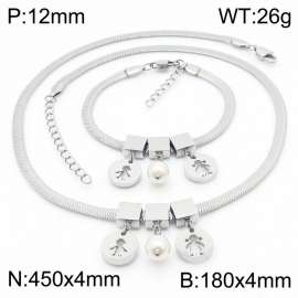 er Color Round Men Boy And Girl  Pearl  Chunky Chain Stainless Steel Pendant Bracelet Necklace For Women Jewelry sets