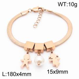 Rose Gold Color Boy and Girl Pearl Pendant Chunky Stainless Steel Chain Bracelets For Women