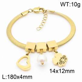 Gold Color Heart Pearl Four Leaf Clover Pendant Chunky Chain Stainless Steel Bracelets For Women