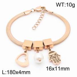Rose Gold Color Heart Pearl Small Man Pendant Chunky Stainless Steel Chain Bracelets For Women