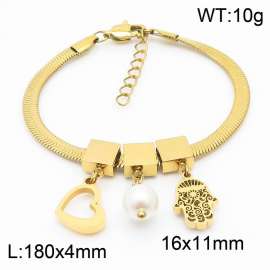 Gold Color Heart Pearl Small Man Pendant Chunky Chain Stainless Steel Bracelets For Women