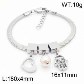 Silver Color Heart Pearl Small Man Pendant Chunky Chain Stainless Steel Bracelets For Women
