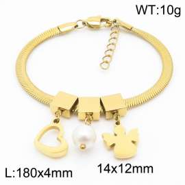 Gold Color Heart Pearl Angel Pendant Chunky Chain Stainless Steel Bracelets For Women