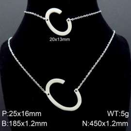 Steel Letter C Bracelet Necklace Women's O-shaped Chain Set