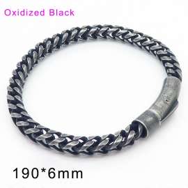 Oxidized round edge front and back chain buckle men's bracelet