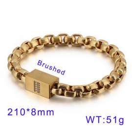 Gold Square Pearl Chain Men's Titanium Steel Magnet Buckle CNC Zircon Bracelet