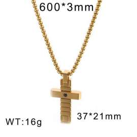 Gold-Plating Mini Fashion Cross Men's Necklace with Diamond Pendant
