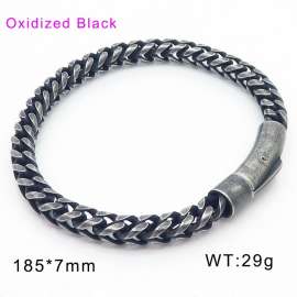 Oxidized round edge front and back chain buckle men's bracelet