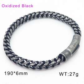 Oxidized round edge front and back chain buckle men's bracelet