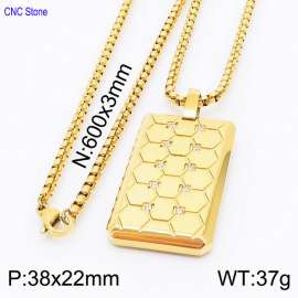 Stainless steel 600x3mm  square pearl chain with bee grid crystal rectangle pendant trendy gold necklace
