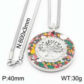 Stainless steel 600x3mm snake chain with life tree colorful plastic sheet glasses circle pendant trendy necklace