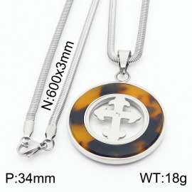 Stainless steel 600x3mm snake chain with cross crystal plastic sheet glasses circle pendant trendy necklace