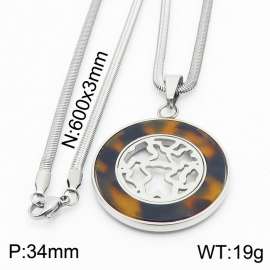 Stainless steel 600x3mm snake chain with tous plastic sheet glasses circle pendant trendy necklace