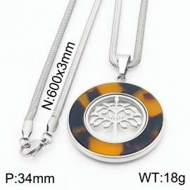 Stainless steel 600x3mm snake chain with life tree crystal plastic sheet glasses circle pendant trendy necklace