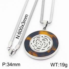 Stainless steel 600x3mm snake chain with flower  plastic sheet glasses circle pendant trendy necklace