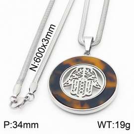 Stainless steel 600x3mm snake chain with palm crystal plastic sheet glasses circle pendant trendy necklace