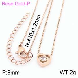 Stainless steel 410x1.2mm welding chain lobster clasp crystal heart charm rose gold necklace
