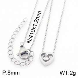 Stainless steel 410x1.2mm welding chain lobster clasp crystal heart charm silver necklace