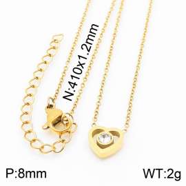 Stainless steel 410x1.2mm welding chain lobster clasp crystal heart charm gold necklace
