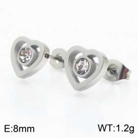 Stainless steel crystal heart classic simple silver earring