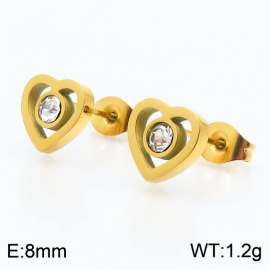 Stainless steel crystal heart classic simple gold earring