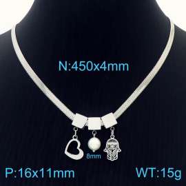 450mm Women Snake Bone Chain Necklace with Pearl&Love Heart&Thick Palm Pendants