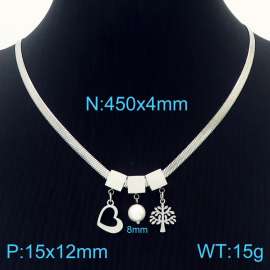 450mm Women Snake Bone Chain Necklace with Pearl&Love Heart&Tree Pendants
