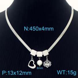 450mm Women Snake Bone Chain Necklace with Pearl&Love Heart&Lotus Pendants