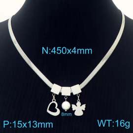 450mm Women Snake Bone Chain Necklace with Pearl&Love Heart&Abstract Angel Pendants