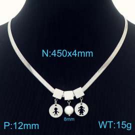 450mm Women Snake Bone Chain Necklace with Pearl&Love Heart&Girl Boy Pattern Tags Pendants