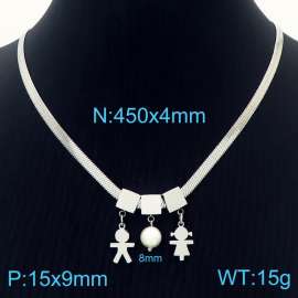 450mm Women Snake Bone Chain Necklace with Pearl&Girl&Boy Pendants