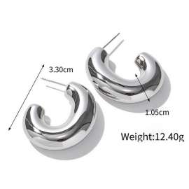 Stainless Steel Women's Simple Irregular C-shaped Open Polished Charming silver Earrings