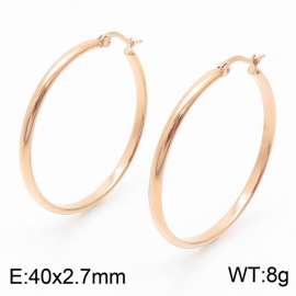 Women Casual Rose-Gold Stainless Steel Round Frame Earrings