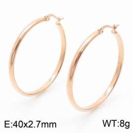 Women Casual Rose-Gold Stainless Steel Round Frame Earrings