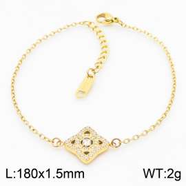 Stainless steel 180X1.5mm welding chain with four leaf crystal charm fashional gold bracelet