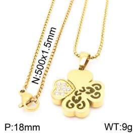 Personalised 18k gold plating lucky straw four petals necklace zircon heart gift stainless steel square pearl chain jewelry