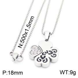 Personalised silver hollowed out lucky straw four petals necklace zircon heart gift stainless steel square pearl chain jewelry