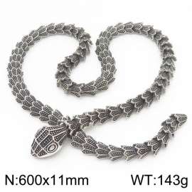 Vintage blackened stainless steel snake necklace for men
