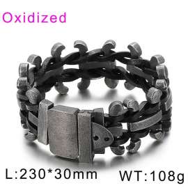 Matte Oxidized Buckle Men's Braided Leather Bracelet