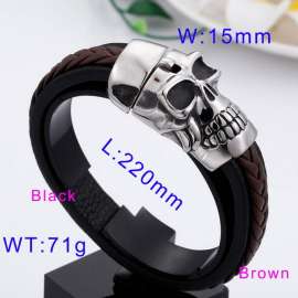 Punk Buckle Skull Brown Black Leather Bracelet