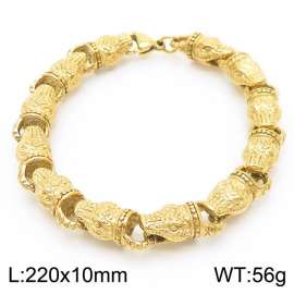 220mm Men Punk Gold-Plated Stainless Steel Snake Head Links Bracelet