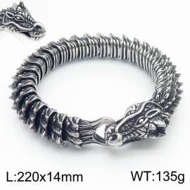 220mm Men Punk Stainless Steel Oriental Dragon Links Bracelet