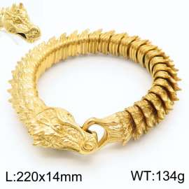 220mm Men Punk Gold-Plated Stainless Steel Oriental Dragon Links Bracelet