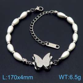 170mm Women Stainless Steel&Shell Links Bracelet with Vivid Butterfly Charm