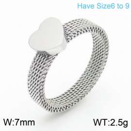 Women Romantic Flexible Stainless Steel Jewelry Ring with Love Heart Charm